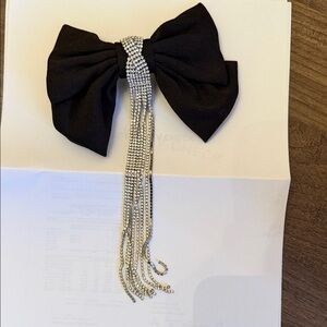 Elegant Black Bow Hair Clip with Silver Accents